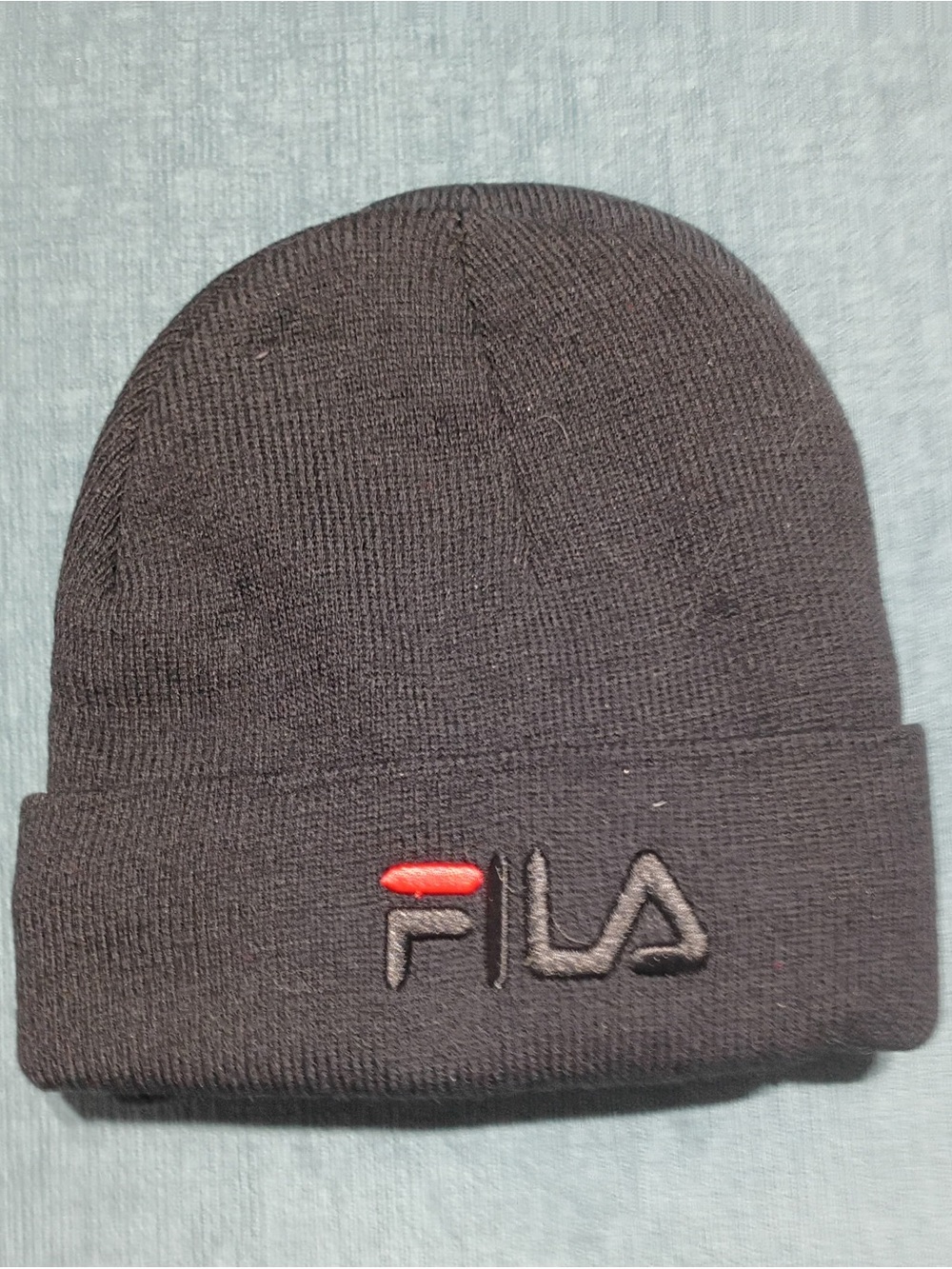 Fila Black Knit Beanie with Red Accent Logo